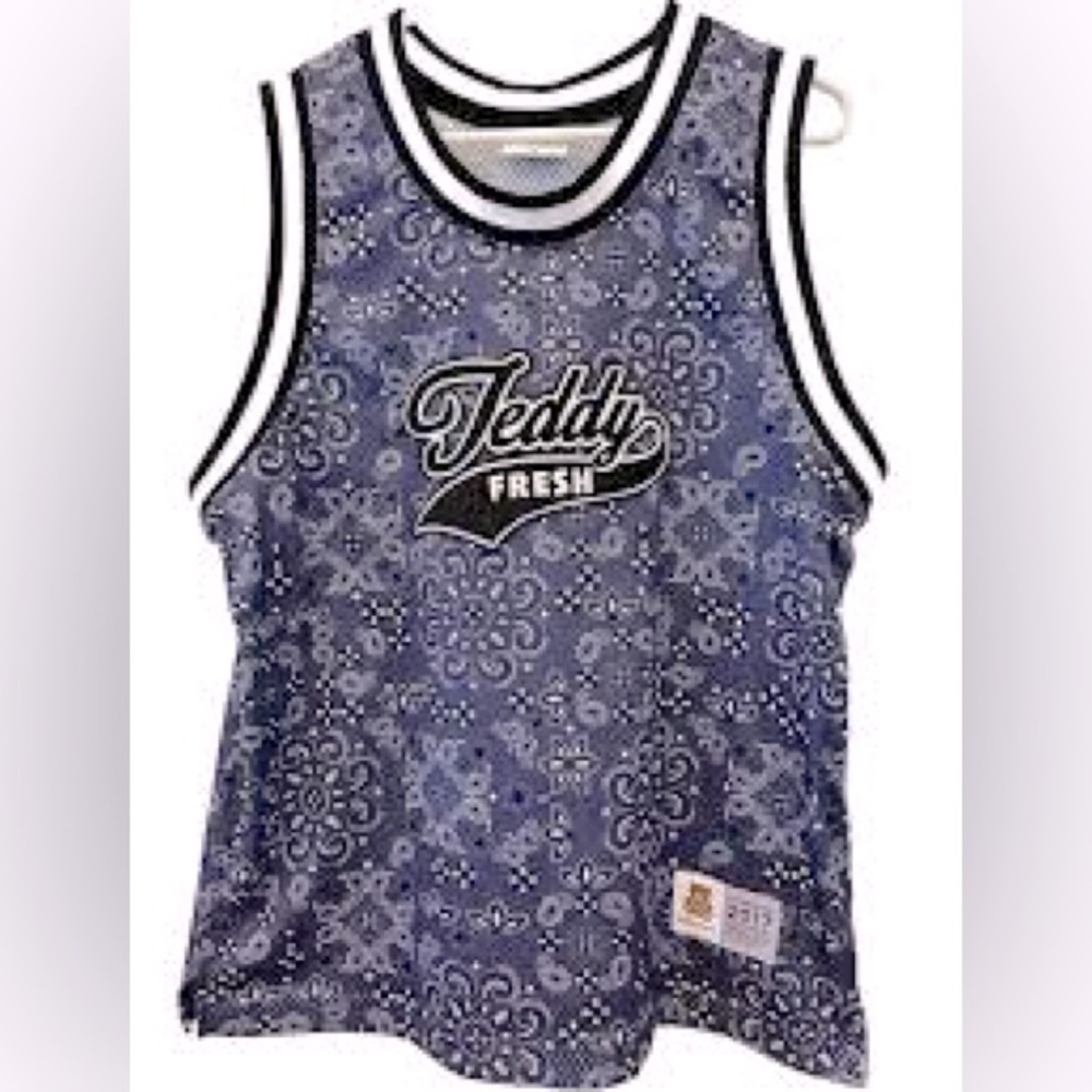 Teddy Fresh Jersey Tank Active Navy Bandana Paisley Pattern Basketball SZ M